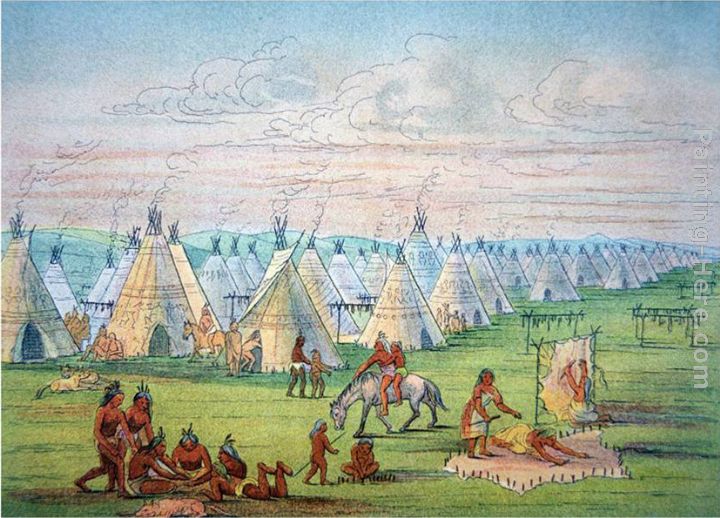 Sioux Camp Scene painting - George Catlin Sioux Camp Scene art painting